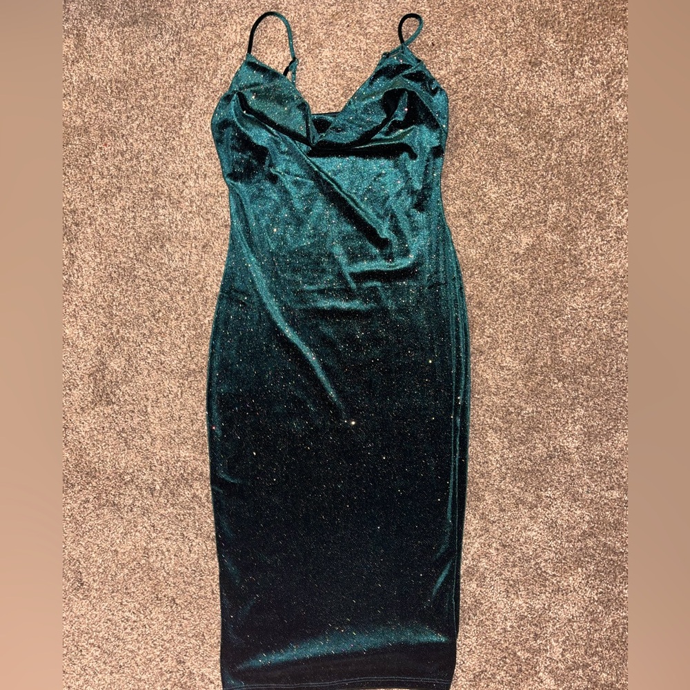 Green glitter velvet dress